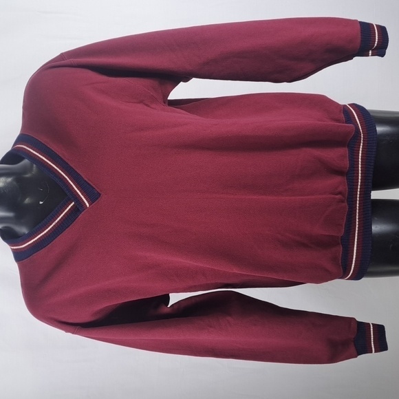 Vintage90s ONEITA Vneck burgundy & blue trim men's LG casual pullover sweatshirt - Picture 1 of 5
